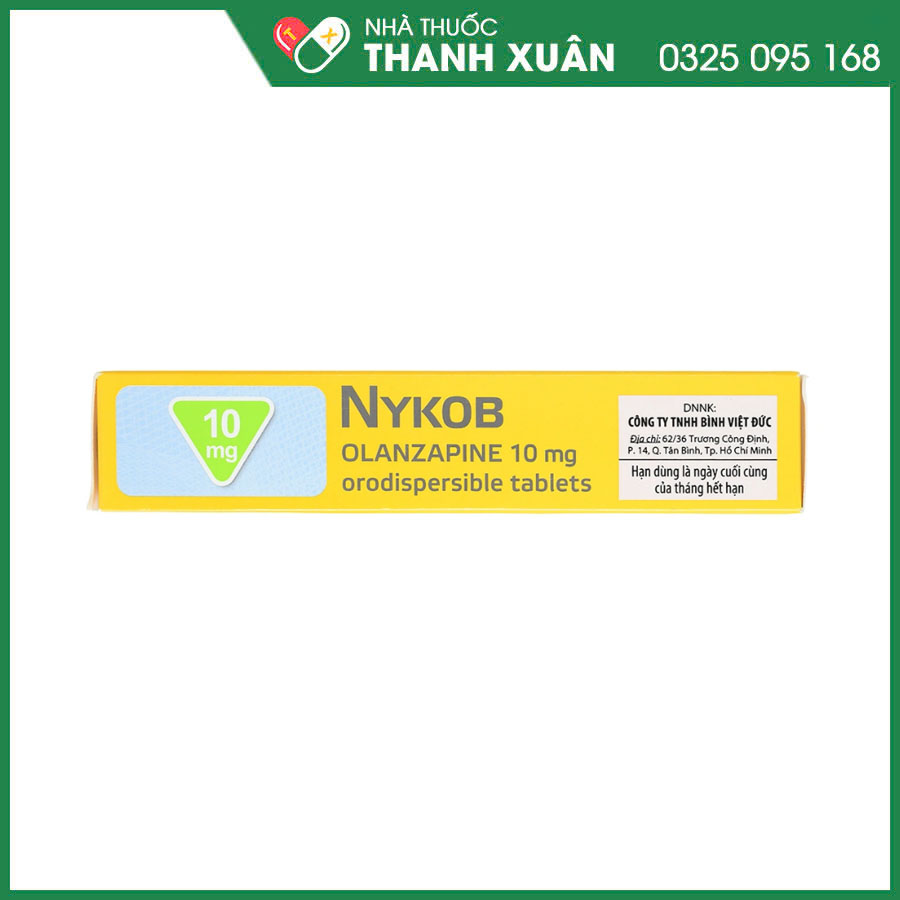 Nykob 10mg thuốc điều trị tâm thần phân liệt, hưng cảm thể trung bình tới nặng, phòng ngừa các rối loạn thể lưỡng cực tái phát